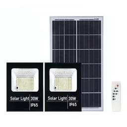 Set 2 proiectoare LED SMD 30W cu incarcare solara, panou solar, cu telecomanda, suport prindere, material ABS, 1.2AH, 200LED-uri, 13x13.5 cm, negru 1