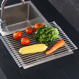 Covoras de Scurgere pentru Chiuveta Bucatarie, din Otel Inoxidabil, Suport Chiuveta, Pliabil, Antiderapant, Usor de Curatat si de Depozitat, 37x30cm, 15 Tuburi, Gri 3