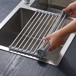 Covoras de Scurgere pentru Chiuveta Bucatarie, din Otel Inoxidabil, Suport Chiuveta, Pliabil, Antiderapant, Usor de Curatat si de Depozitat, 47x37cm, 18 Tuburi, Gri 5