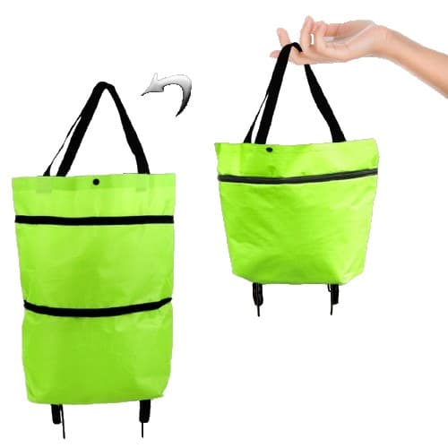 Geanta Pliabila,, 2 in 1, Carucior cu Roti, pentru Cumparaturi, 19 l, Verde, Plastic, 39 x 46 x 12 cm