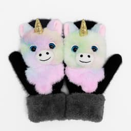 Manusi pentru Copii,, din Plus cu Umplutura de Bumbac, Protectie Termica, 24 x 20 x 3 cm, Model Unicorn 3D, Roz/Negru 2