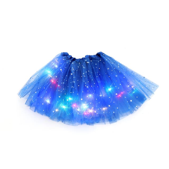 Fusta LED pentru Copii,, Tutu de Balet pentru Fetite cu Luminite Multicolore Incorporate, Model Stelute, 30 cm Lungime, Albastru