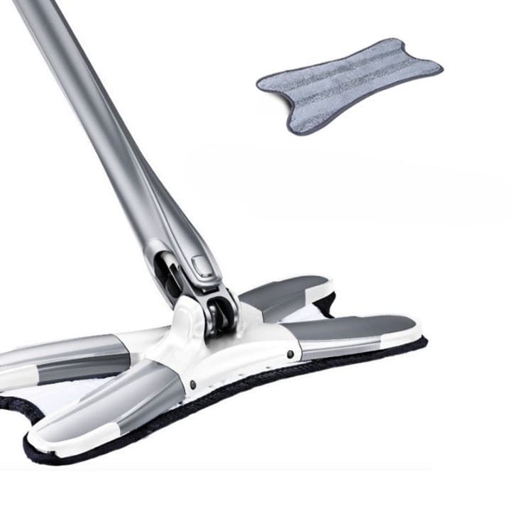 Mop Plat,, cu Sistem de Stoarcere, 4 Lavete Incluse, Lungime Telescopica 140 cm, Argintiu