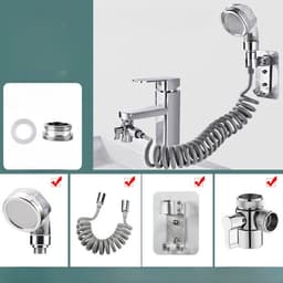 Set Extensie de Dus,, pentru Baterie Baie sau Bucatarie, 4 Piese, Filtru de Ioni Negativi, Furtun Flexibil de 1.5 Metri, Argintiu 5