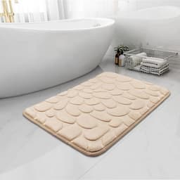 Covoras pentru Baie Antiderapant,, Uscare Rapida, Model 3D Piatra, 40x60 cm, Bej 3