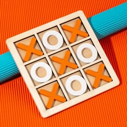 Jucarie Montessori Tic Tac Toe,, Educativa, Interactiva, din lemn, X si O, 9 Piese, 14.3x14.3 cm, Portocaliu Alb 3