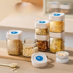 Borcan din Sticla de Inalta Calitate,, Capac Ermetic, Uz Casnic, Depozitarea Condimentelor sau a Alimentelor Umede si Uscate, 750 mL, 10x10x12.2 cm, Alb 6