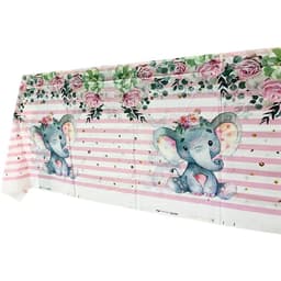 Fata de Masa,, din Plastic, Imprimeu Elefanti, 180 x 108 cm, Roz 3