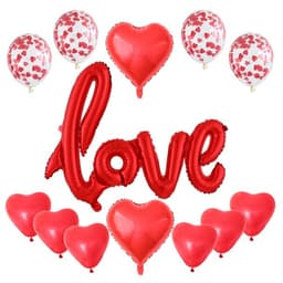 Set 13 Baloane din Folie Metalizata si din Latex,, Figurine Litere si Inima, Model Love, Tema Ziua Indragostitilor, Baloane Party cu Confetti, 102x65cm, 45 cm, 30 cm, Pai Inclus, Umflare cu Aer sau Heliu, Rosu 1