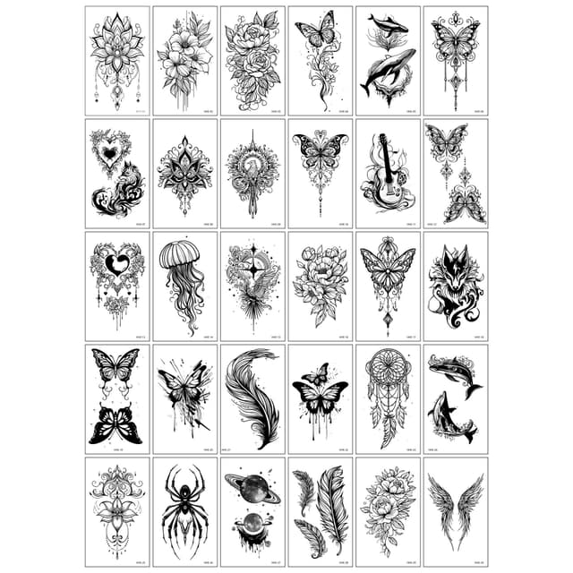 Set 30 Tatuaje Temporare,, pe Baza de Apa, Model 6, Negru