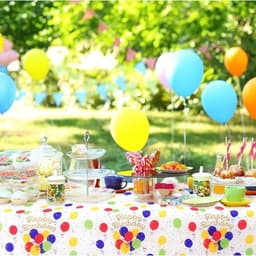 Fata de Masa,, din PEVA, Imprimeu Happy Birthday cu Baloane, 137 x 274 cm, Impermeabila, Fara Pete, Curatare Rapida, Multicolor 3