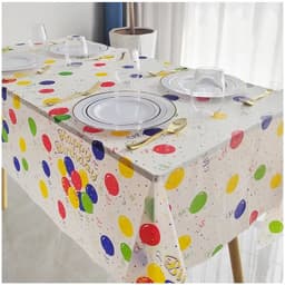 Fata de Masa,, din PEVA, Imprimeu Happy Birthday cu Baloane, 137 x 274 cm, Impermeabila, Fara Pete, Curatare Rapida, Multicolor 4
