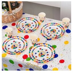 Fata de Masa,, din PEVA, Imprimeu Happy Birthday cu Baloane, 137 x 274 cm, Impermeabila, Fara Pete, Curatare Rapida, Multicolor 7