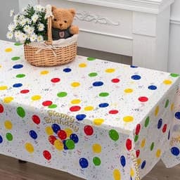 Fata de Masa,, din PEVA, Imprimeu Happy Birthday cu Baloane, 137 x 274 cm, Impermeabila, Fara Pete, Curatare Rapida, Multicolor 8