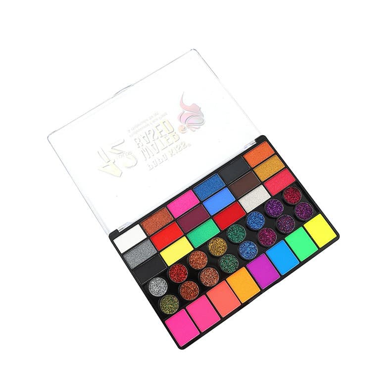 Paleta 42 Culori Vopsea de Fata,, Pigment Fosforescent, Activare cu Apa, 20 x 14 x 1.6 cm, Multicolor