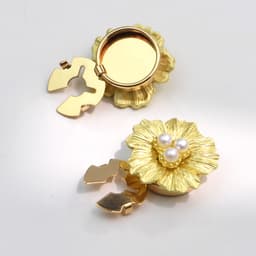 Accesoriu pentru Nasturi,, Model Floare cu Perle, din Metal, 2.5 x 1.7 cm, Auriu 5