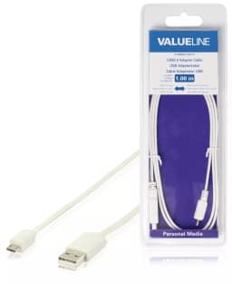 Cablu USB 2.0 USB A tata - micro USB B tata plat 1m alb Valueline 2