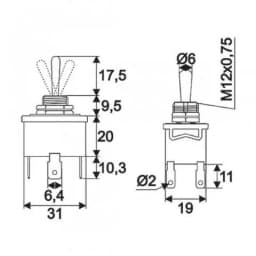 Comutator cu brat 2 circuit 10A 250V ON-OFF-ON cu retinere 2
