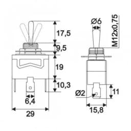 Comutator cu brat 1 circuit 10A 250V ON-OFF-ON cu retinere 2