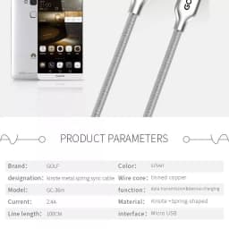 Cablu Kirsite Micro USB Golf 36M argintiu 1m 2.4A Fast Charging 8