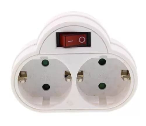 Fisa dubla cu contact protectie si intrerupator 2x SCHUKO Well