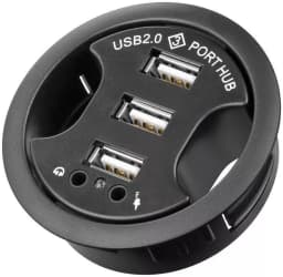 Hub USB 2.0 cu 3 porturi +audio montabil in birou negru Goobay 1