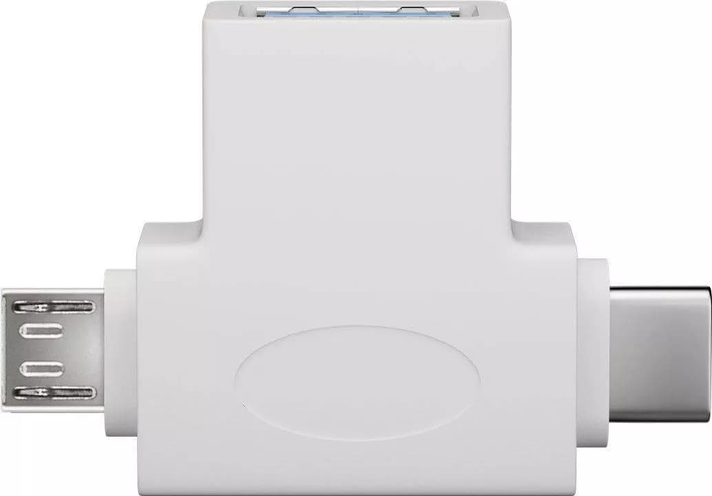 Adaptor USB 3.0 A mama la tata micro USB +USB Type C tata alb Goobay