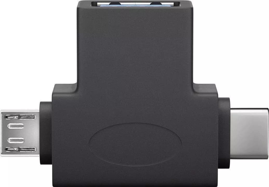 Adaptor USB 3.0 A mama la micro USB tata +USB Type C tata negru Goobay
