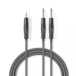 Cablu Stereo Audio Jack 2x 6.35 mm tata - 3.5 mm tata 5m Gri Nedis 1