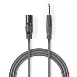 Cablu stereo XLR 3 pini tata - JACK 6.5 mm tata 5m gri Nedis 1