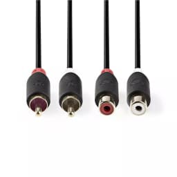 Cablu audio stereo 2x RCA tata - 2x RCA mama 2m antaracit Nedis 2