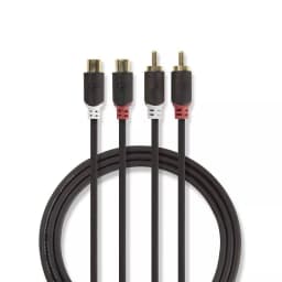 Cablu audio stereo 2x RCA tata - 2x RCA mama 2m antaracit Nedis 1
