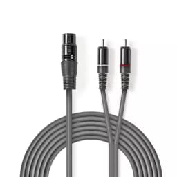 Cablu audio stereo XLR 3-Pini mama - 2x RCA tata 3m gri NEDIS 1