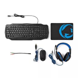 Kit Gaming cu fir 4 in 1 tastatura Casti Mouse MousePad Nedis 1