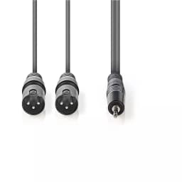 Cablu audio Stereo 2x XLR 3 Pini tata - Jack 3.5 mm tata 3m gri Nedis 2
