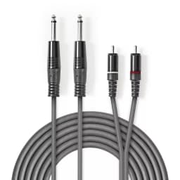 Cablu audio stereo 2x 6.35 mm Jack tata - 2x RCA tata 1.5m gri Nedis 1