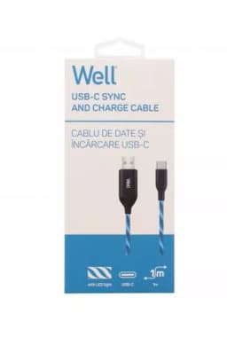 Cablu de date incarcare USB Type C 1m 3A Well cu flux lumina albastra 3