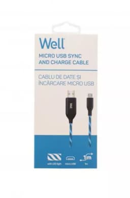 Cablu date incarcare micro USB 1m 2.1A Well flux de lumina albastra 3