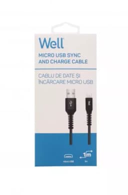 Cablu de date si incarcare micro USB 2.1A 1m Well negru 2