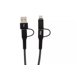 Cablu de date si incarcare 4in1 1m 3A Well negru 3