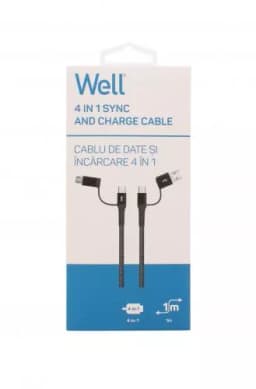 Cablu de date si incarcare 4in1 1m 3A Well negru 4