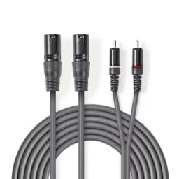 Cablu audio 2x XLR 3-Pini tata - 2x RCA tata 3m gri Nedis 1