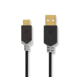 Cablu USB type C 2.0 tata - USB A tata 1m aurit antracit Nedis 1