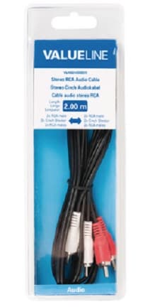 Cablu audio stereo RCA 2 x RCA tata - 2x RCA tata 2m negru VALUELINE 2