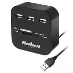HUB 3x USB 2.0 cititor card SD/MICROSD cablu 50cm REBEL 2