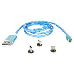 Cablu 1m 3in1 USB TYPE C iPhone Micro USB iluminat LED albastru 1