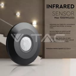 Senzor miscare cu montaj pe tavan 360 grade negru max 2000W V-TAC 7