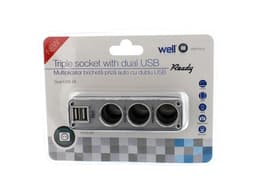 Multiplicator bricheta auto cu 3 iesiri si 2 iesiri USB 5V 2A 50W Well 2
