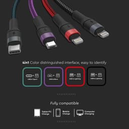 Cablu 4in1 USB TYPE C MICRO USB LIGHTNING - USB 2.4A 1.2m V-TAC SKU-7748 4