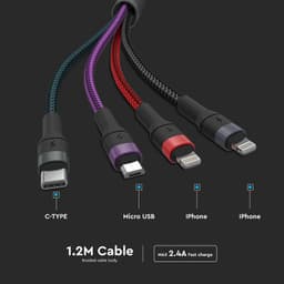 Cablu 4in1 USB TYPE C MICRO USB LIGHTNING - USB 2.4A 1.2m V-TAC SKU-7748 5